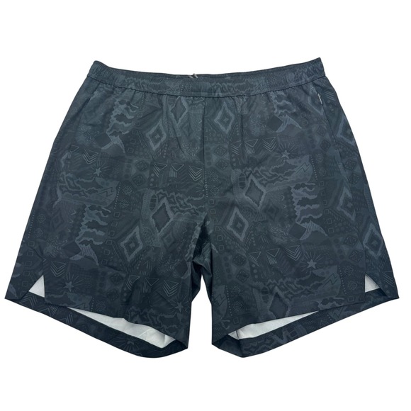 maamgic Shorts Mens XL Black Gray Aztec Lined Running Drawstring Side Vents - Picture 1 of 9
